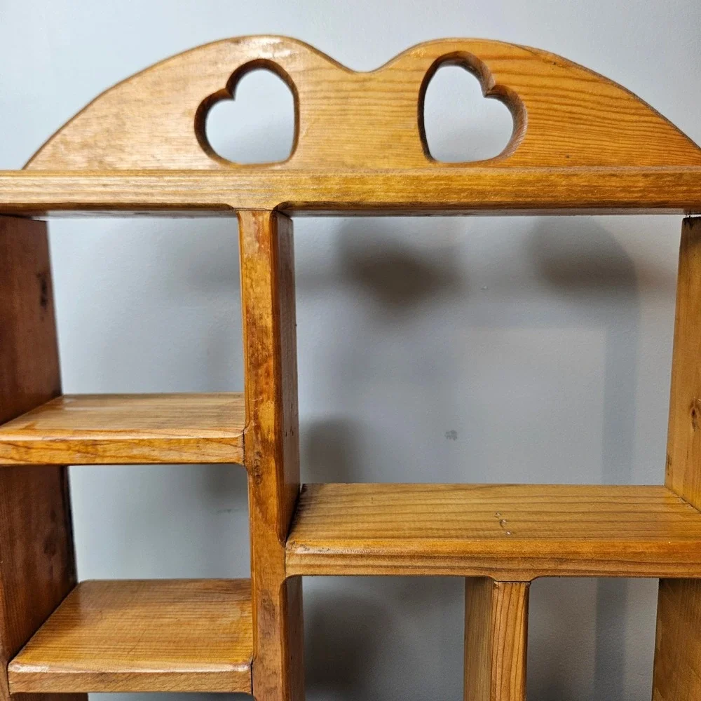 Vintage Rustic Pine Wood Heart Cutout Wall Shelf Shadow Box Display 16.5x18in